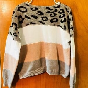 Leopard Print Color Block Sweater